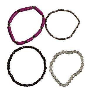 Retro 80s Fashion Four Assorted Beaded Stretch Bracelets Pink Gold Copper Clear